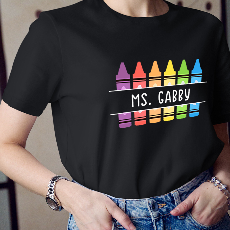 Personalized Crayon Teacher Name T-Shirt