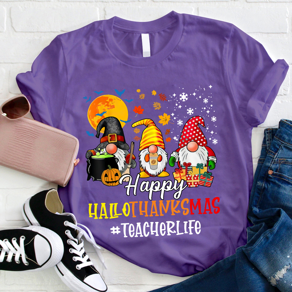 Happy Hallothanksmas Teacher's Busy Life Teacher T-Shirt