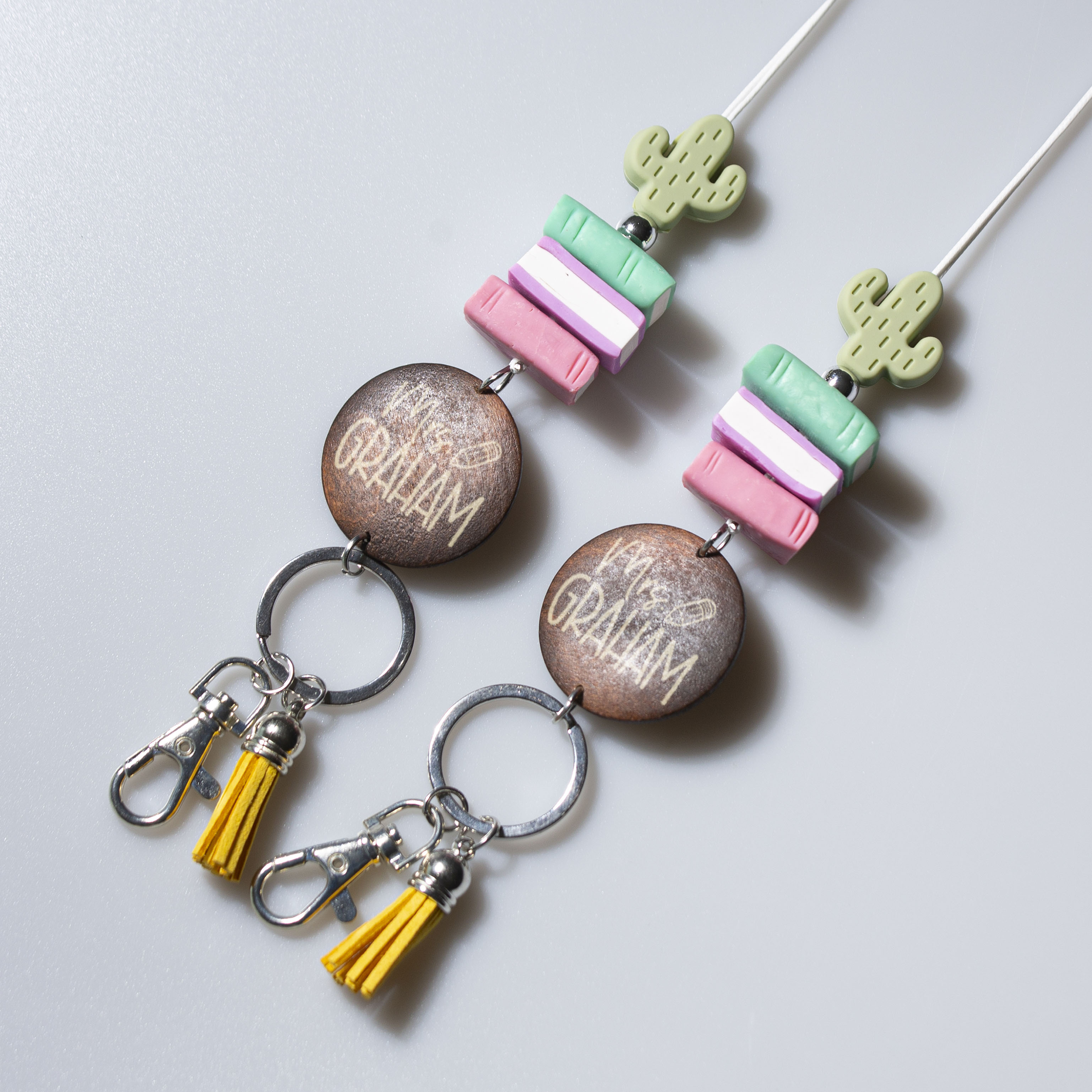 Personalized Cactus And Books Lanyard