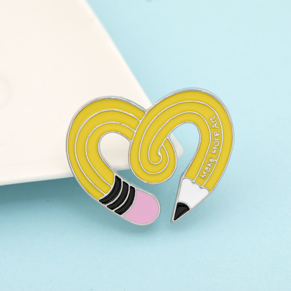 Yellow Pencil Heart-Shaped  Pin