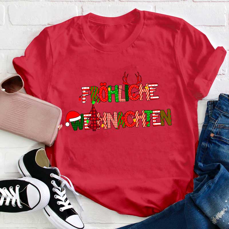 Frohe Weihnachten Personalisiertes Lehrer T-Shirt