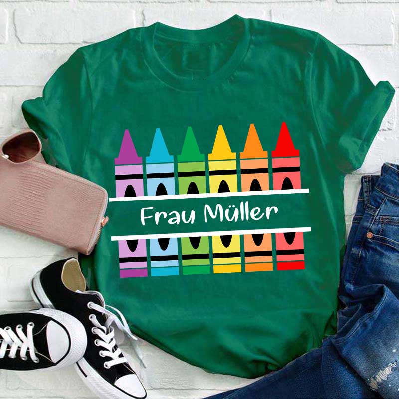 Personalisiert Name Bunte Bleistifte Lehrer T-Shirt