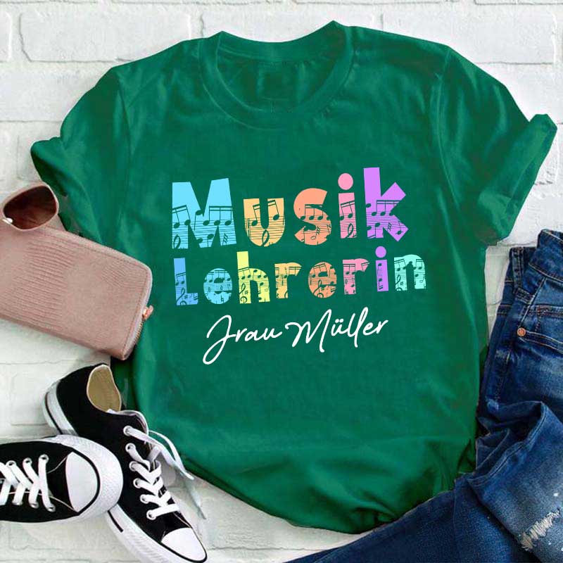Personalisiert Name Bunt Musik Lehrerin Lehrer T-Shirt