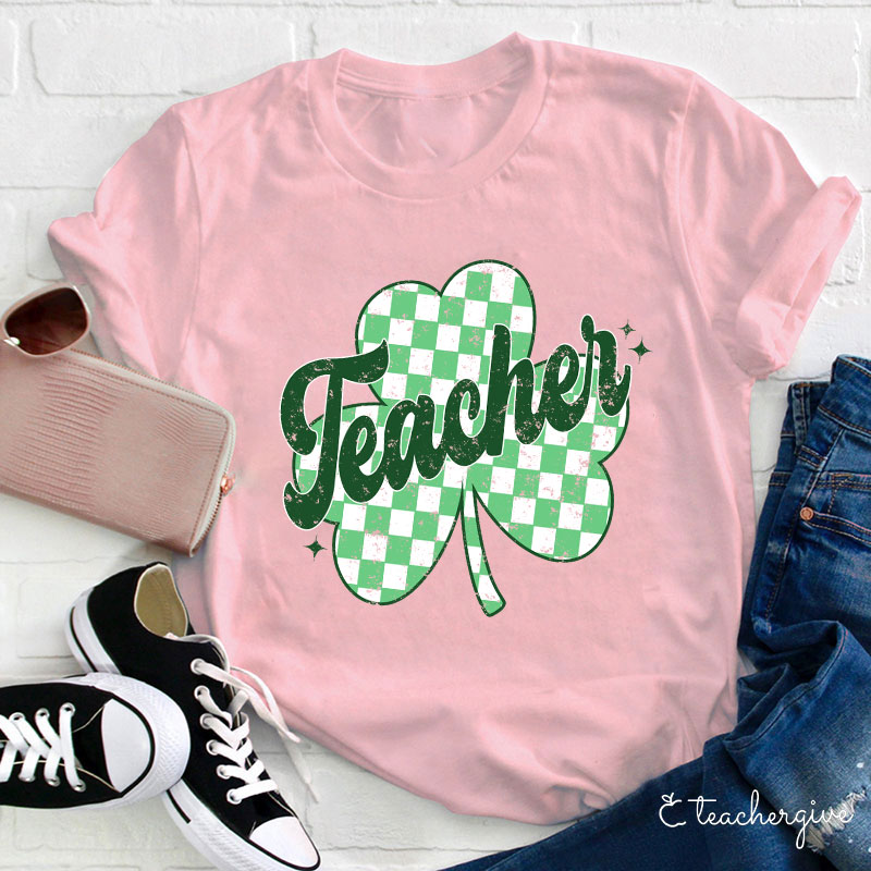 Lucky Teacher Checkerboard Grid Teacher T-Shirt