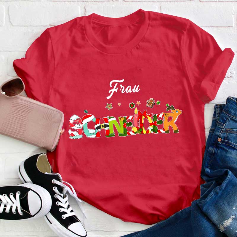 Weihnachten Personalisiertes Name Lehrer T-Shirt