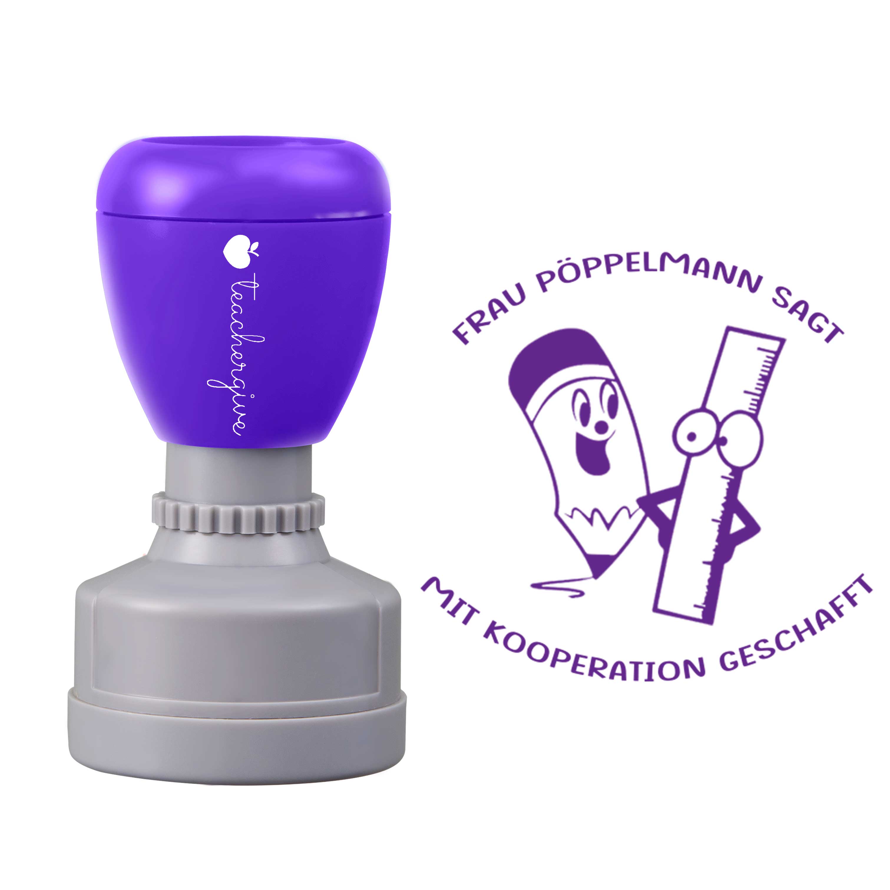 Personalisiert Name sagt mit Kooperation geschafft Lehrer Stempel