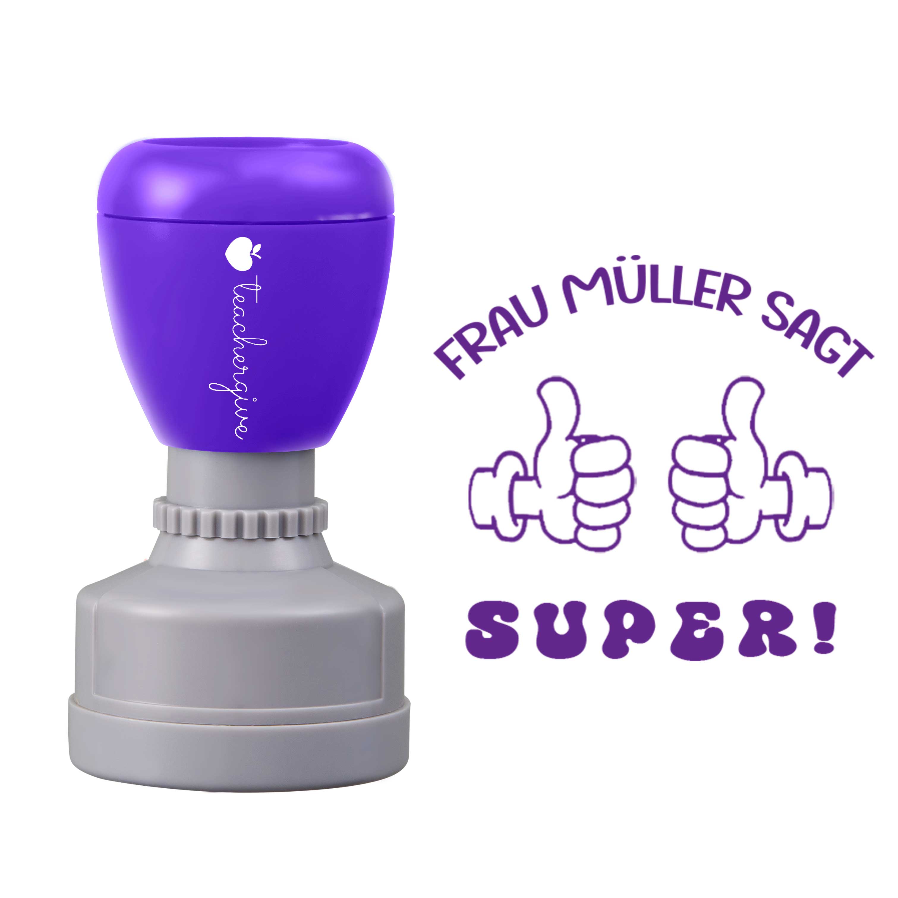 Personalisiert Name sagt super Lehrer Stempel