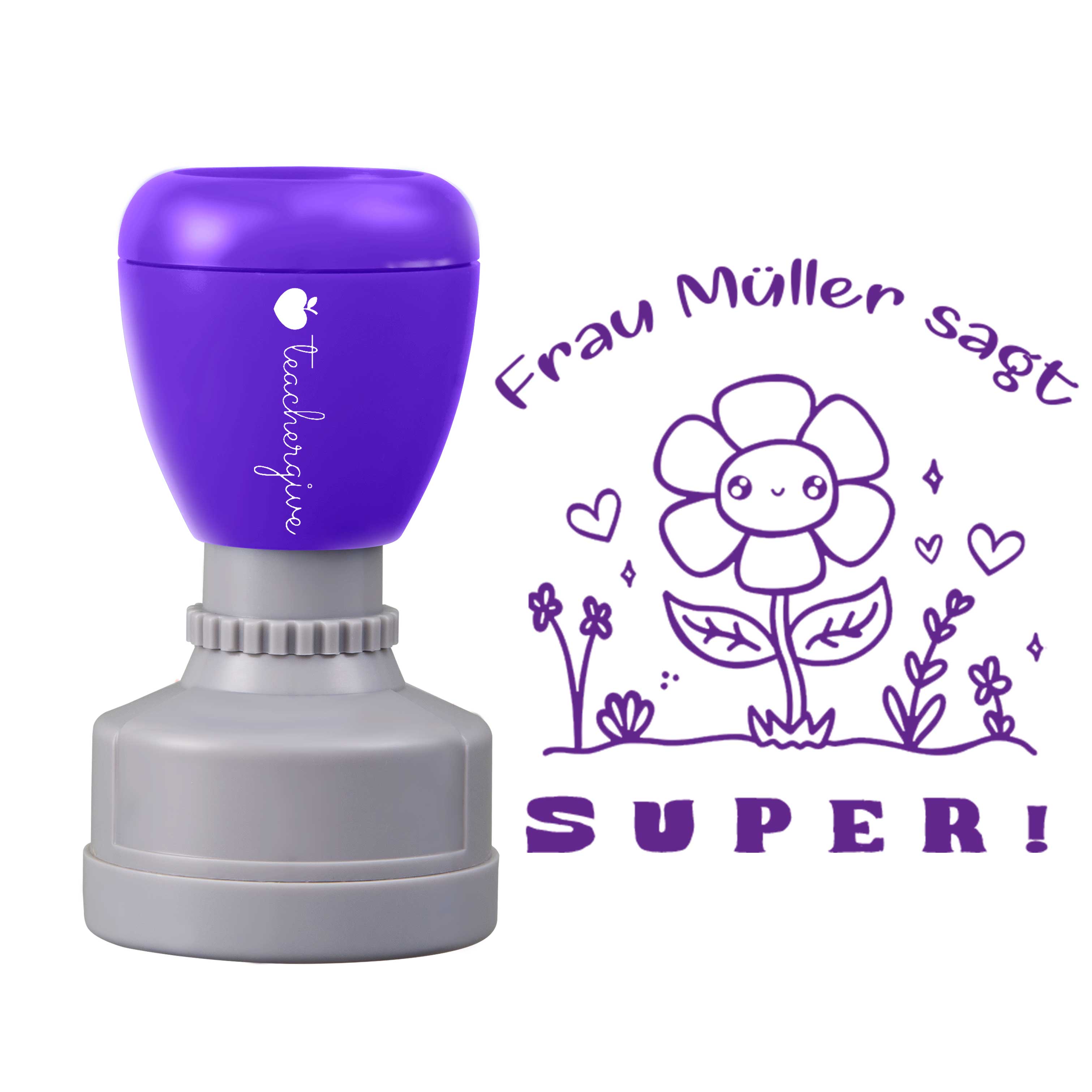 Personalisiert Name sagt super Lehrer Stempel