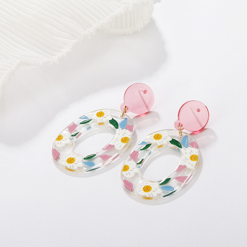 Multicolor Floral Geometric Acrylic  Earrings