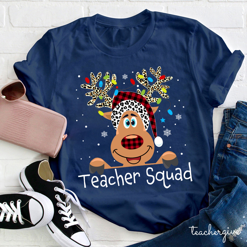 Merry Reindeer Teacher Squad Teacher T-Shirt