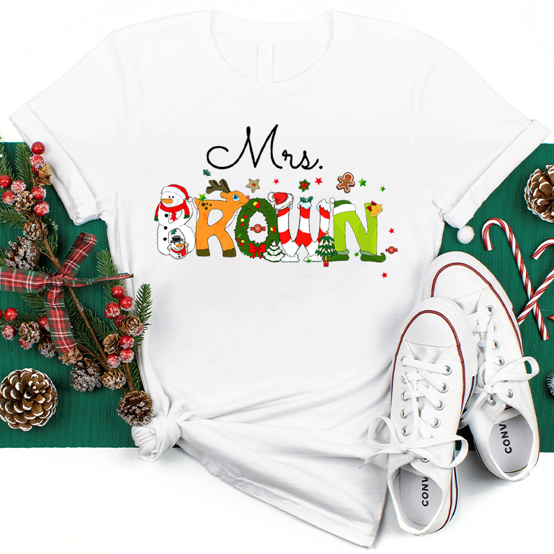 Personalized Christmas Style Teacher T-Shirt