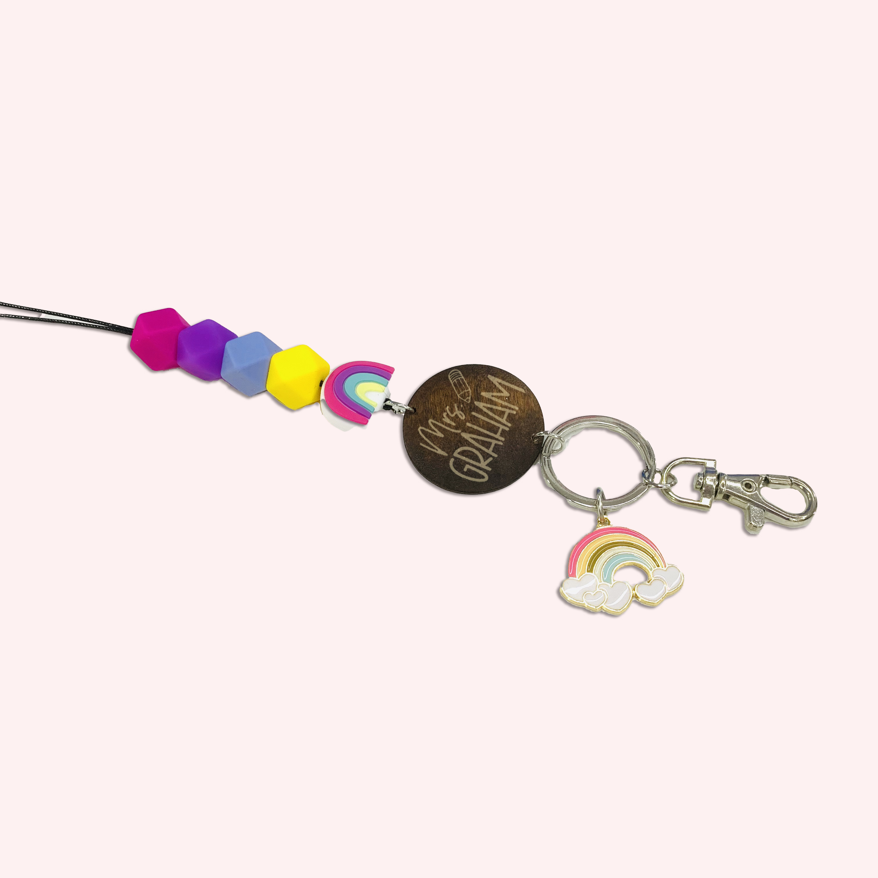Personalized Rainbow Bead Lanyard