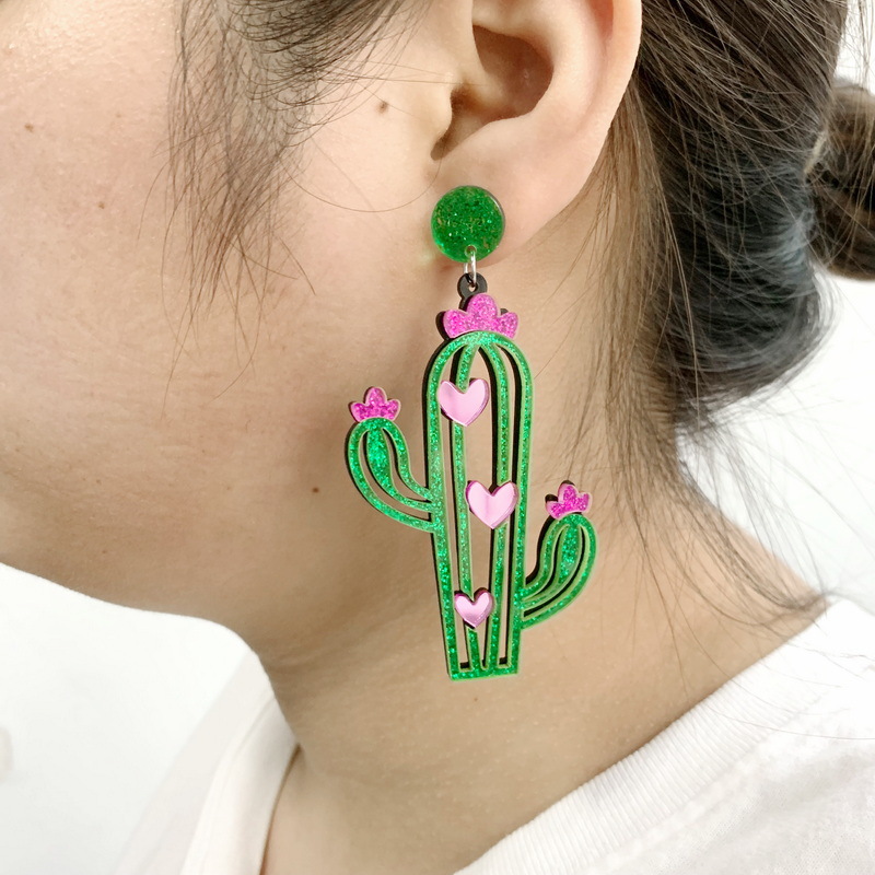 Cute Cactus  Acrylic  Earrings