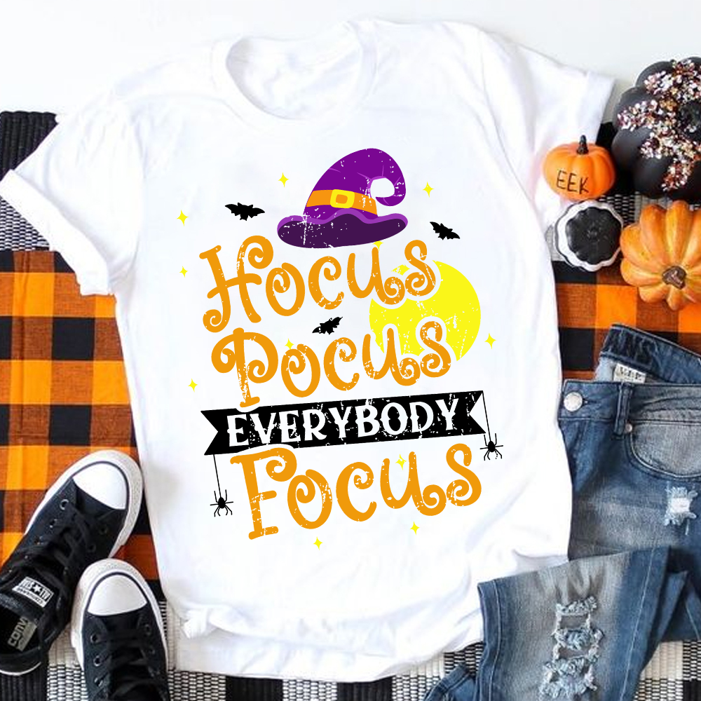 Full Moon Hocus Pocus Everybody Focus Teacher T-Shirt