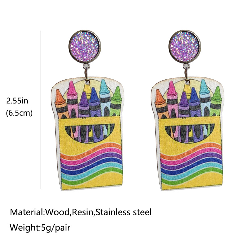 Colorful Crayons Wooden Earrings