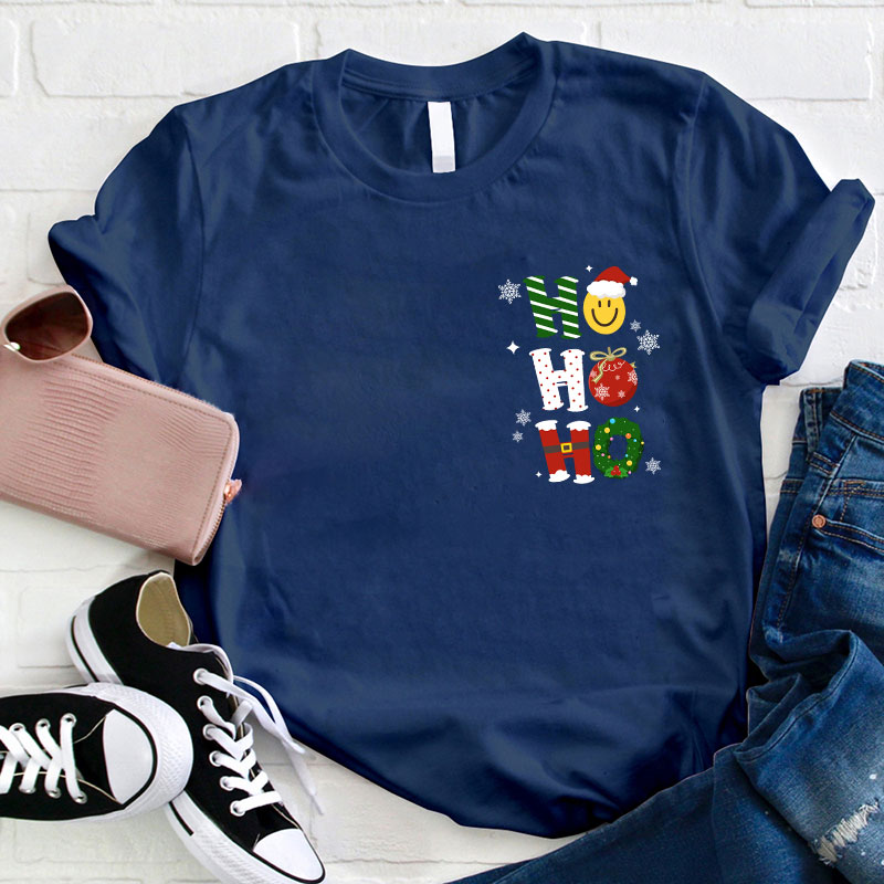 Ho Ho Ho Santa Claus Is Coming Christmas Wreath Teacher T-Shirt
