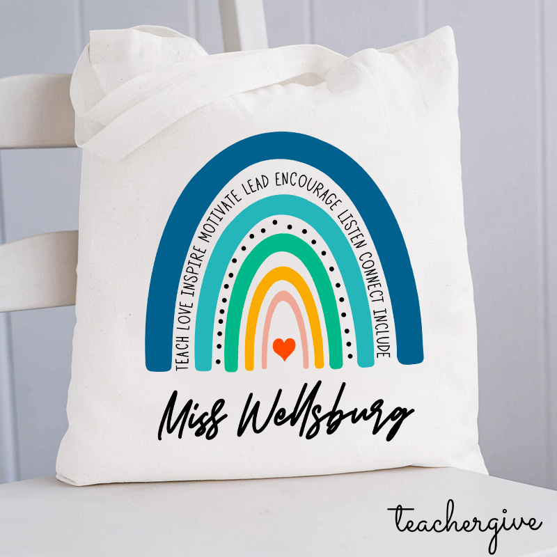 Personalized Teach Love Inspire Motivate Lead Encourage Listen Connect Include Teacher Tote Bag