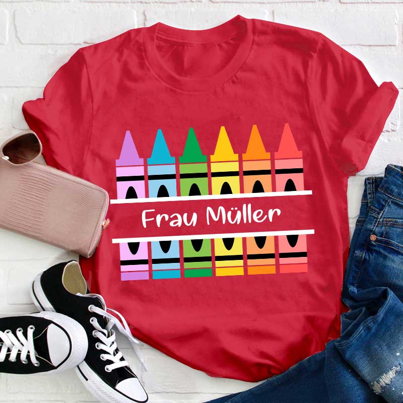 Personalisiert Name Bunte Bleistifte Lehrer T-Shirt