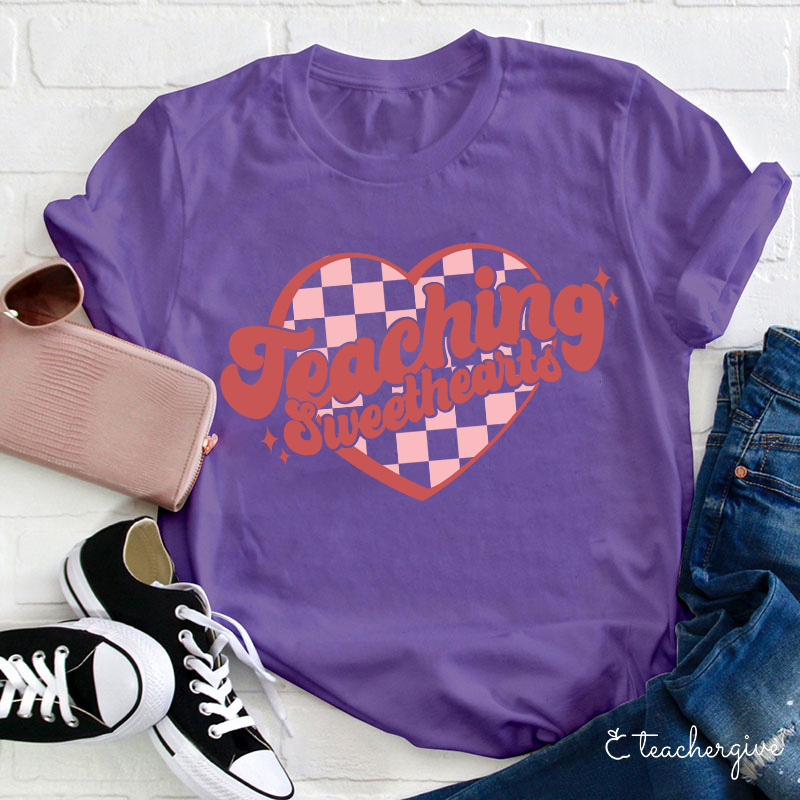 Teaching Sweethearts Checkerboard Grid Heart Teacher T-Shirt