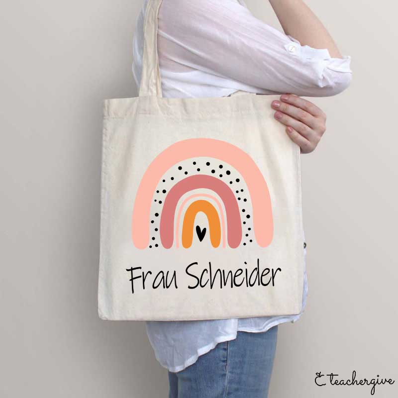 Personalisiert Rosa Regenbogen Baumwoll Lehrer Tragetasche