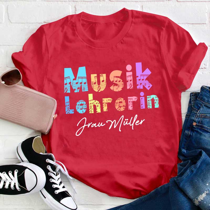 Personalisiert Name Bunt Musik Lehrerin Lehrer T-Shirt