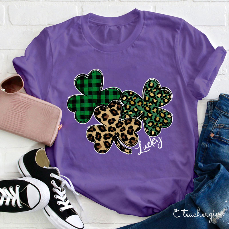 Leopard Shamrocks Lucky Teacher T-Shirt