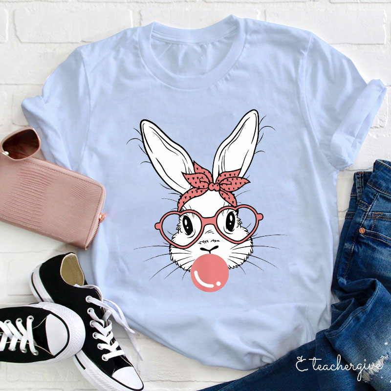 Bunny Blowing Bubbles Teacher T-Shirt