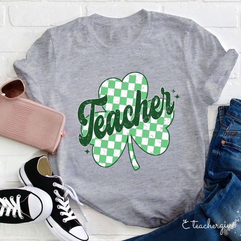Lucky Teacher Checkerboard Grid Teacher T-Shirt