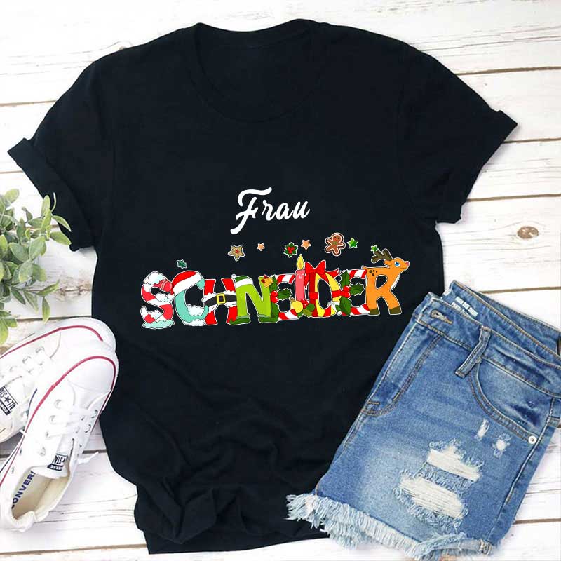 Weihnachten Personalisiertes Name Lehrer T-Shirt