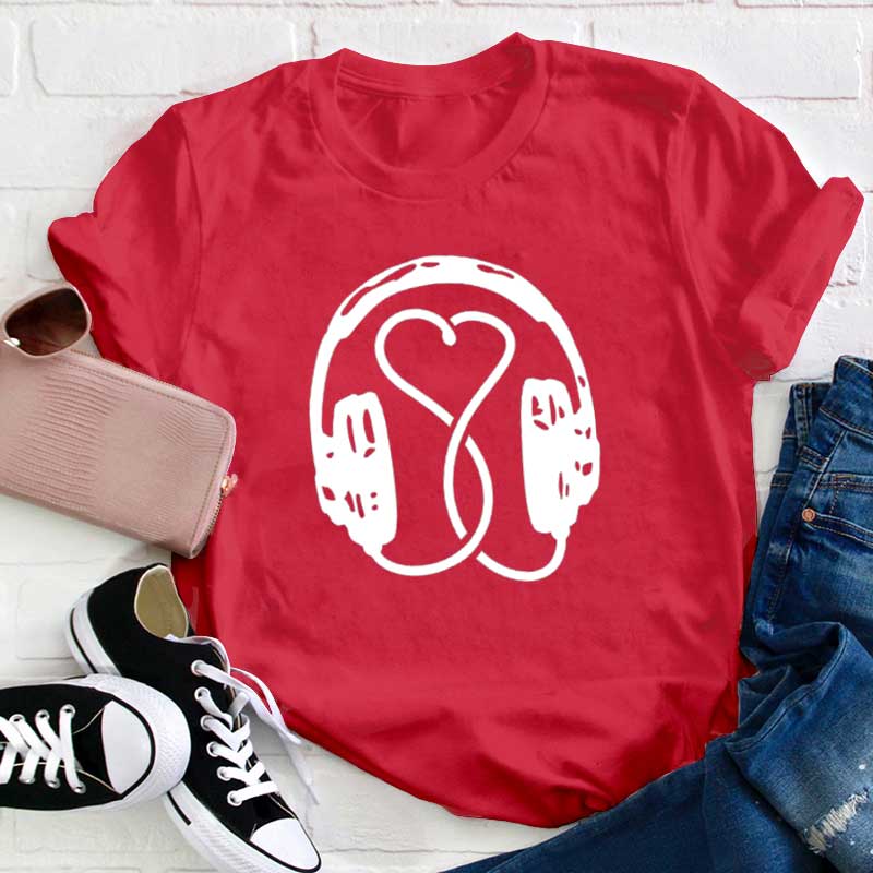 Herz Musik Kopfhörer Lehrer T-Shirt