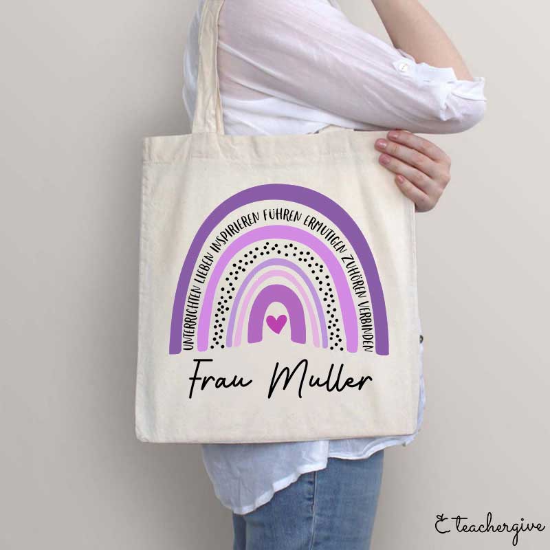 Personalisiert Name Lila Regenbogen Lehrer Tragetasche