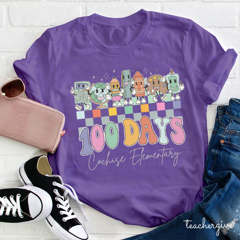 Personalized School Name 100 Days Teacher T-Shirt