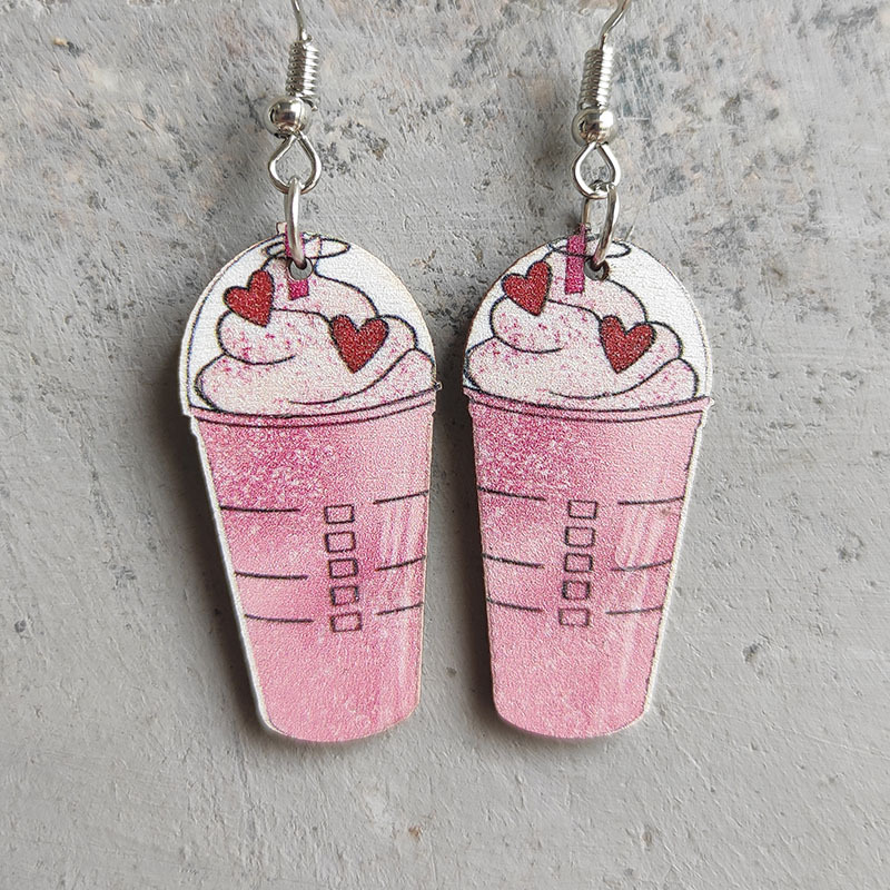Pink  Icecream  Wooden Earrings