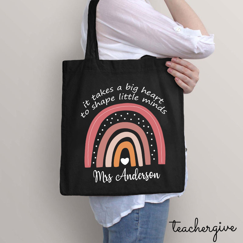 Personalized It Takes A Big Heart To Shape Little Minds Teacher Tote Bag