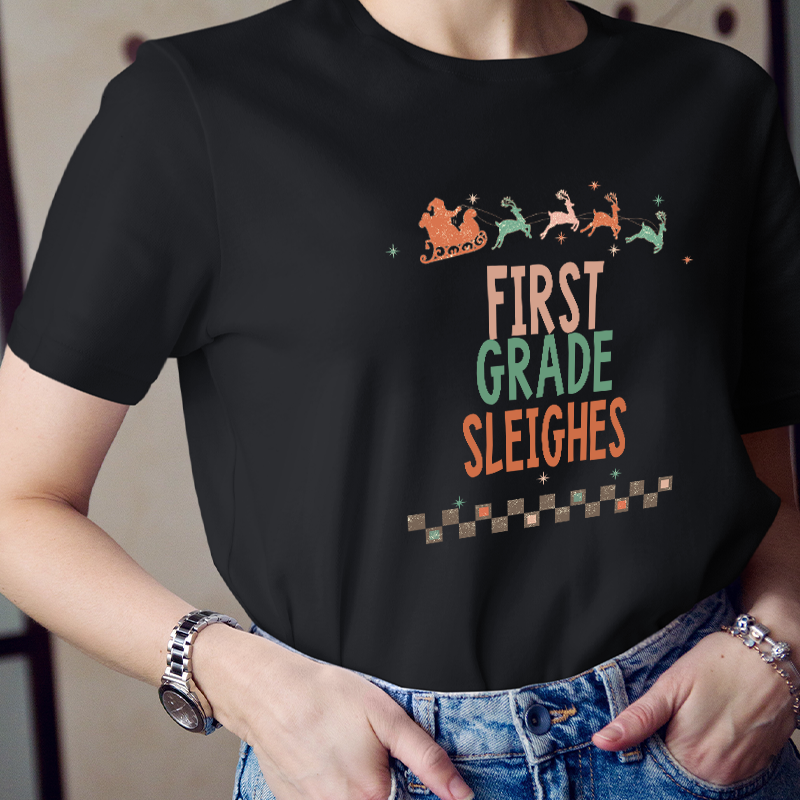 Personalized Grade Sleighs Teacher T-Shirt