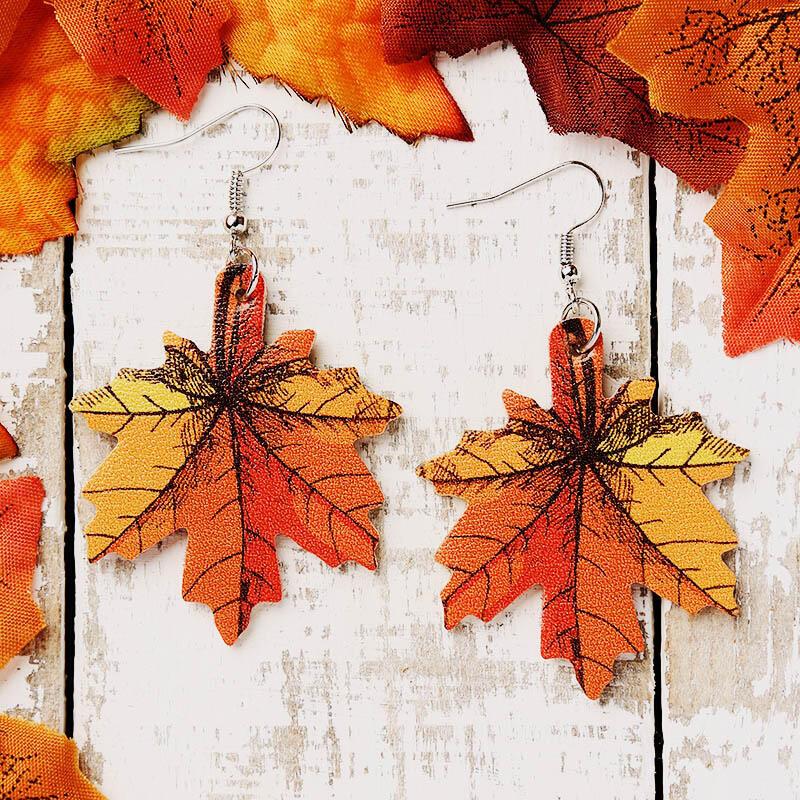 Autumn Maple Leaf Leather Earrings