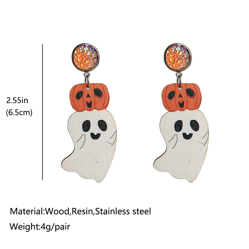 Ghost Pumpkin Funny Wooden Earrings