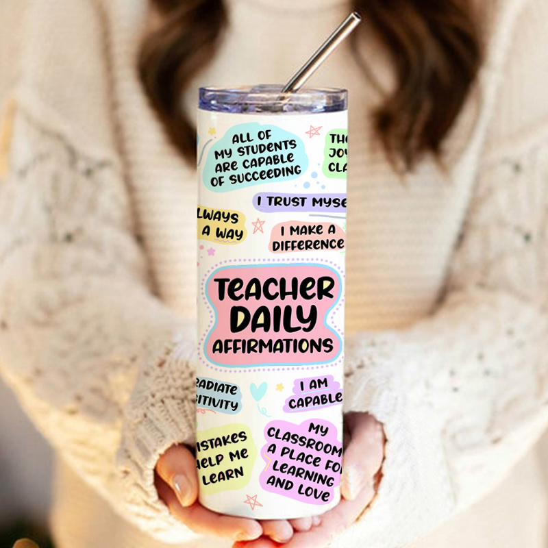 Colorful Teacher Daily Affirmations Teacher Tumbler