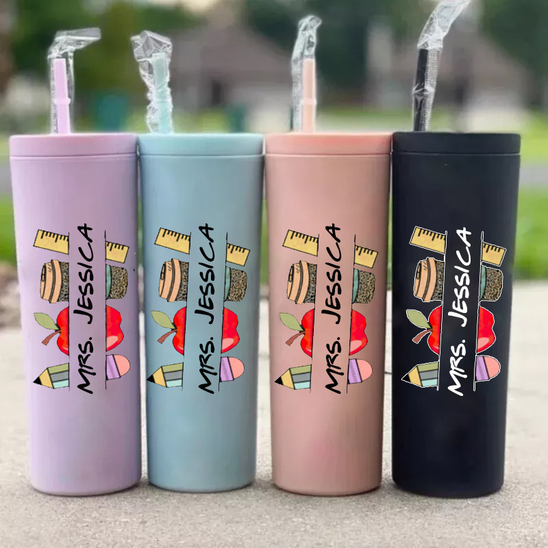 Personalized Pencil Ruler Apple Skinny Tumbler