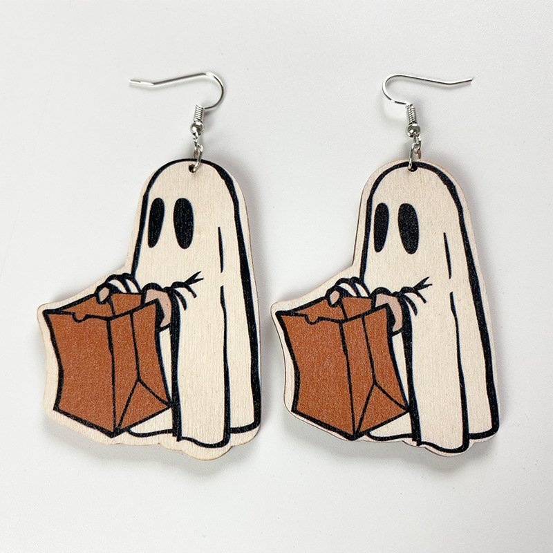 Ghosts Holding Bags Wooden Earrings