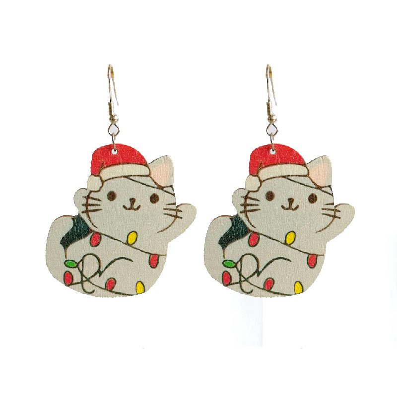 Colored Ligth Cat Teacher Wooden Earrings