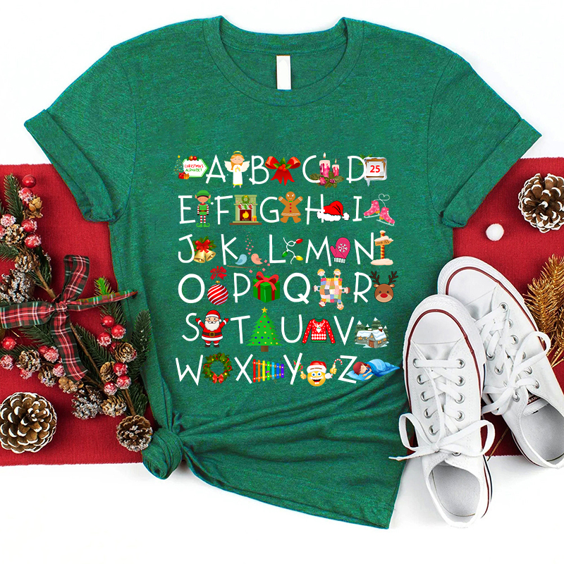 Christmas Elements Alphabet Teacher T-Shirt