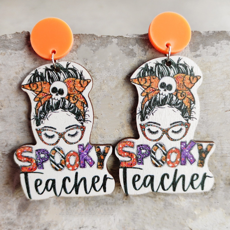 Spooky Teacher Wooden Earrings