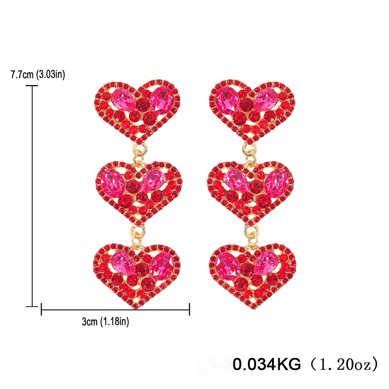 Pink Hearts Rhinestone Metal Earrings
