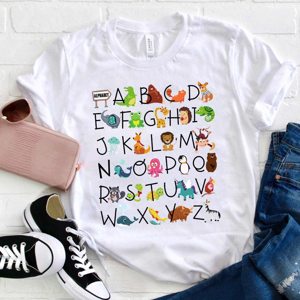 Interesting English Alphabet And Animals T-Shirt
