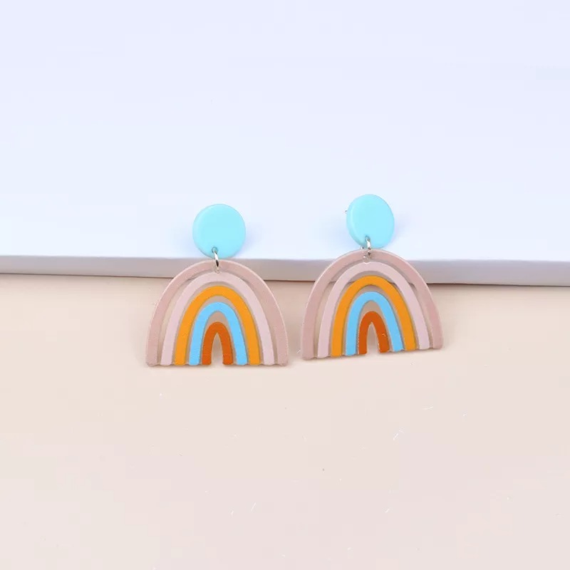 A Multi-colored U-shaped Rainbow Bar Earrings