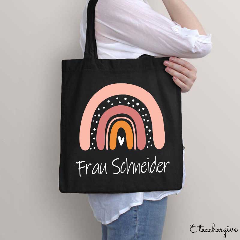 Personalisiert Rosa Regenbogen Baumwoll Lehrer Tragetasche