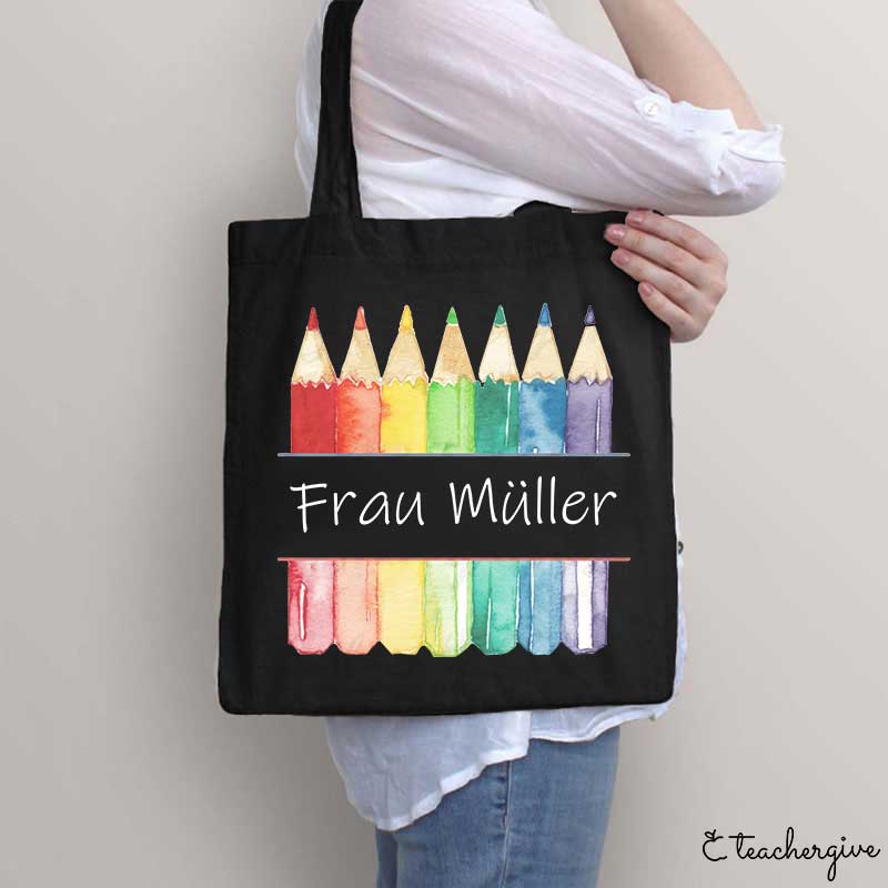 Personalisiert Name Bunt Bleistift Lehrer Tragetasche