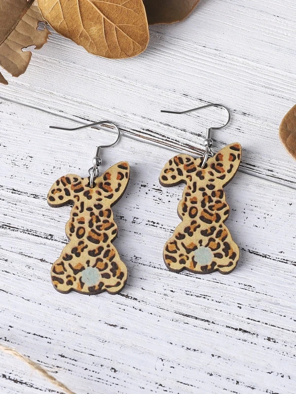 Leopard Print Bunny Teacher Acrylic Earrings