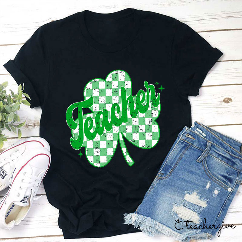 Lucky Teacher Checkerboard Grid Teacher T-Shirt